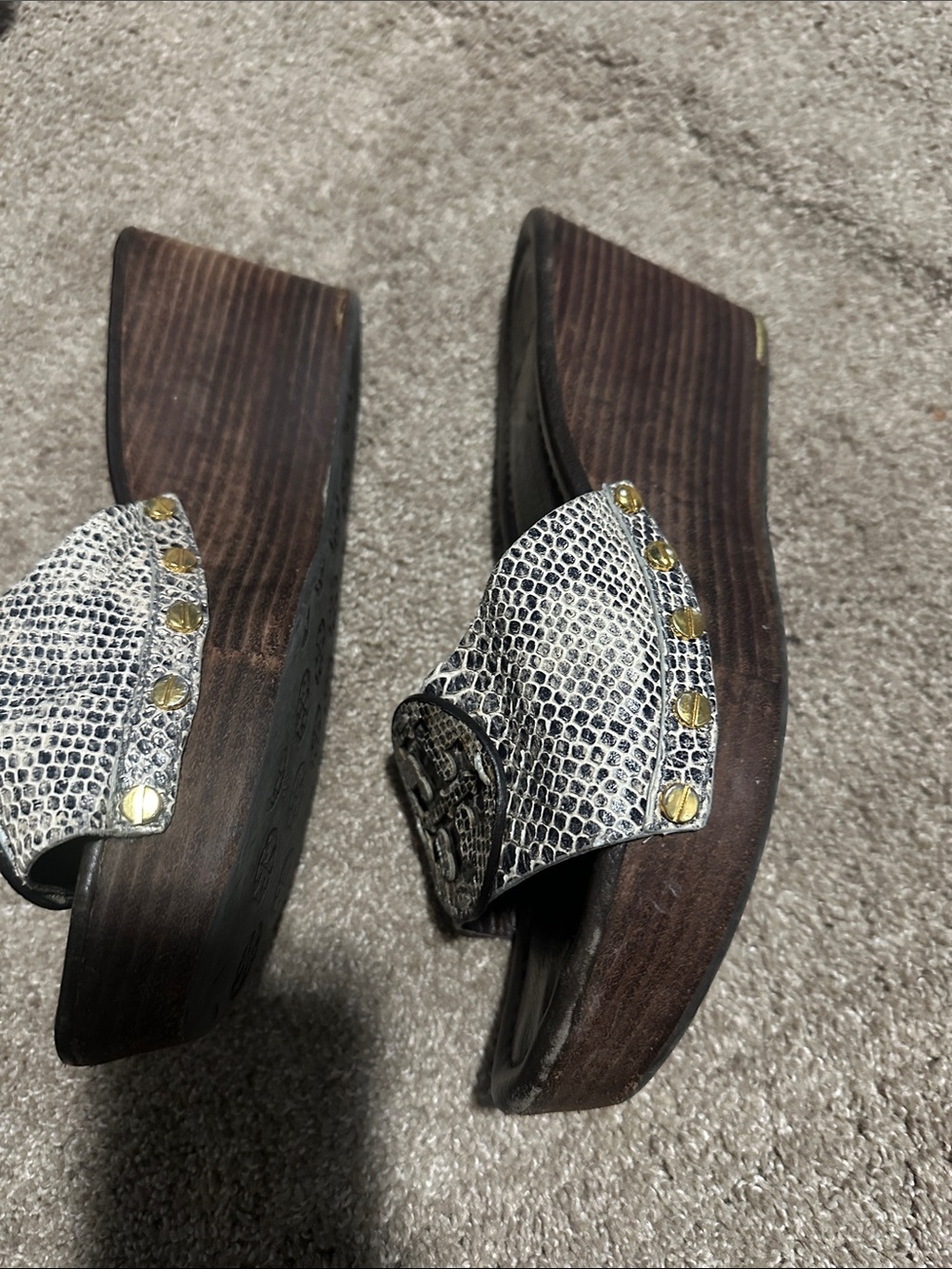 Tory Burch Cream and Black Snake-Print Slide Mules - Picture 2 of 7